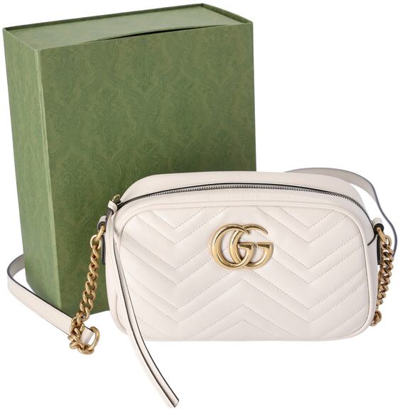 GUCCI GG Marmont Quilted Small Shoulder Bag 447632 Cream Leather - Picture 1 of 8